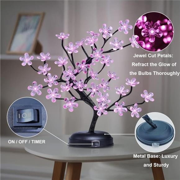 18-inch Crystal Flower LED Bonsai Tree, Pink Light, 36 LED Light Battery Powered - Picture 2 of 7